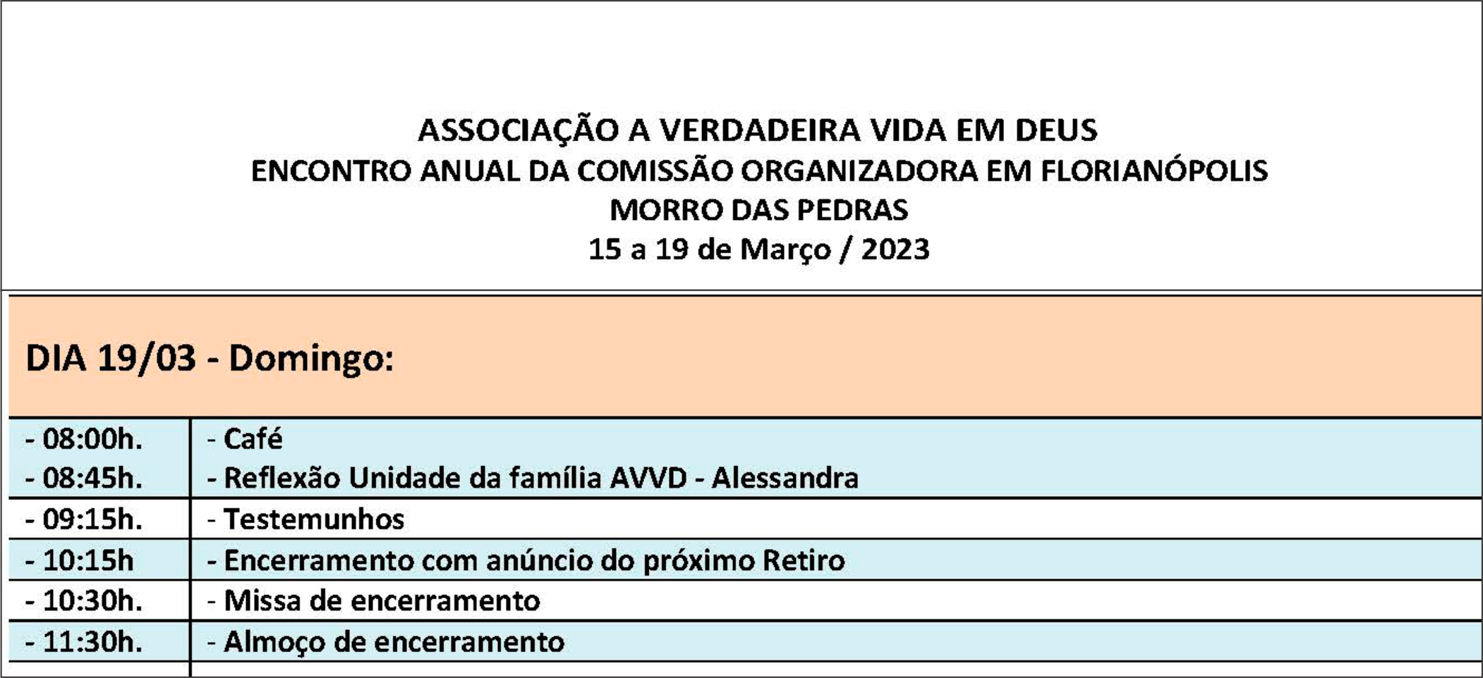 Programação do dia