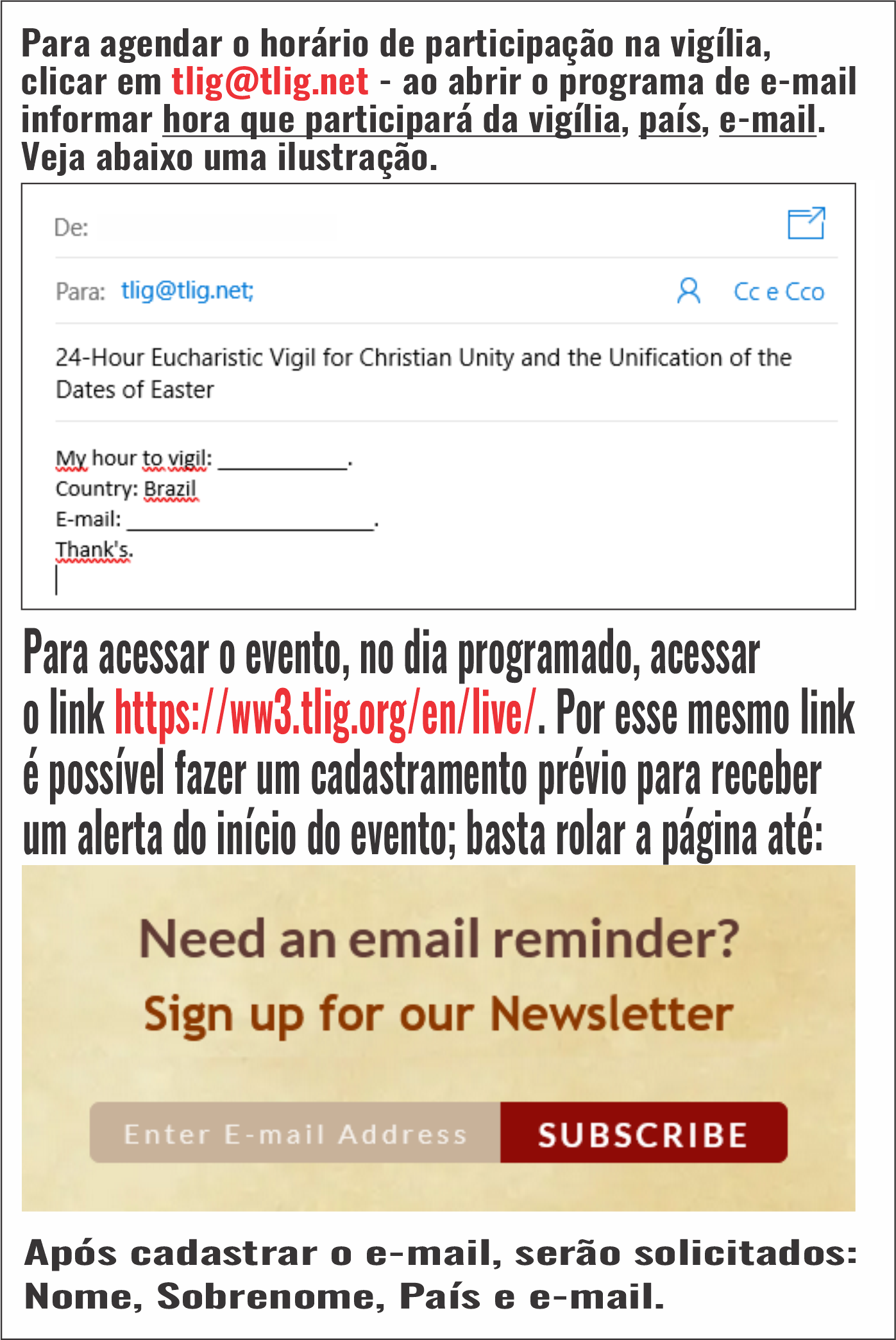 Vigília Orientações vigília