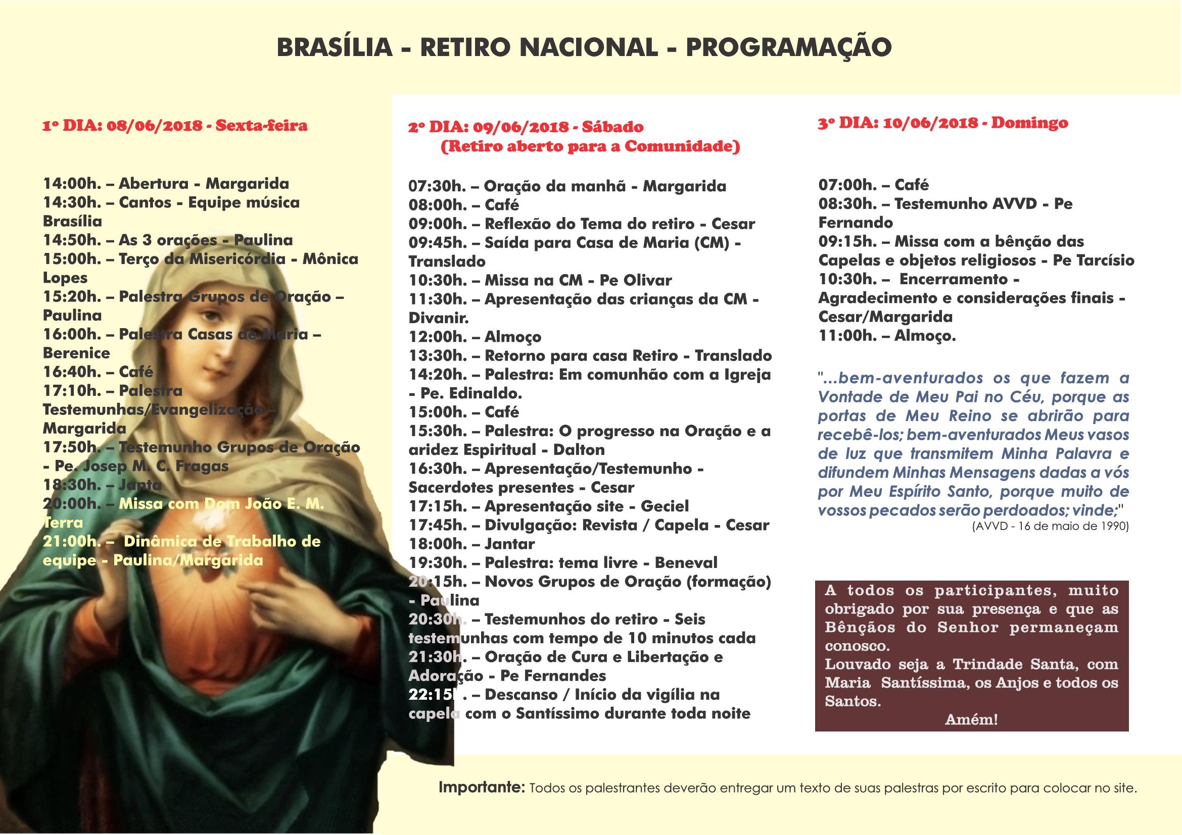 Retiro Nacional - Brasília - Programação